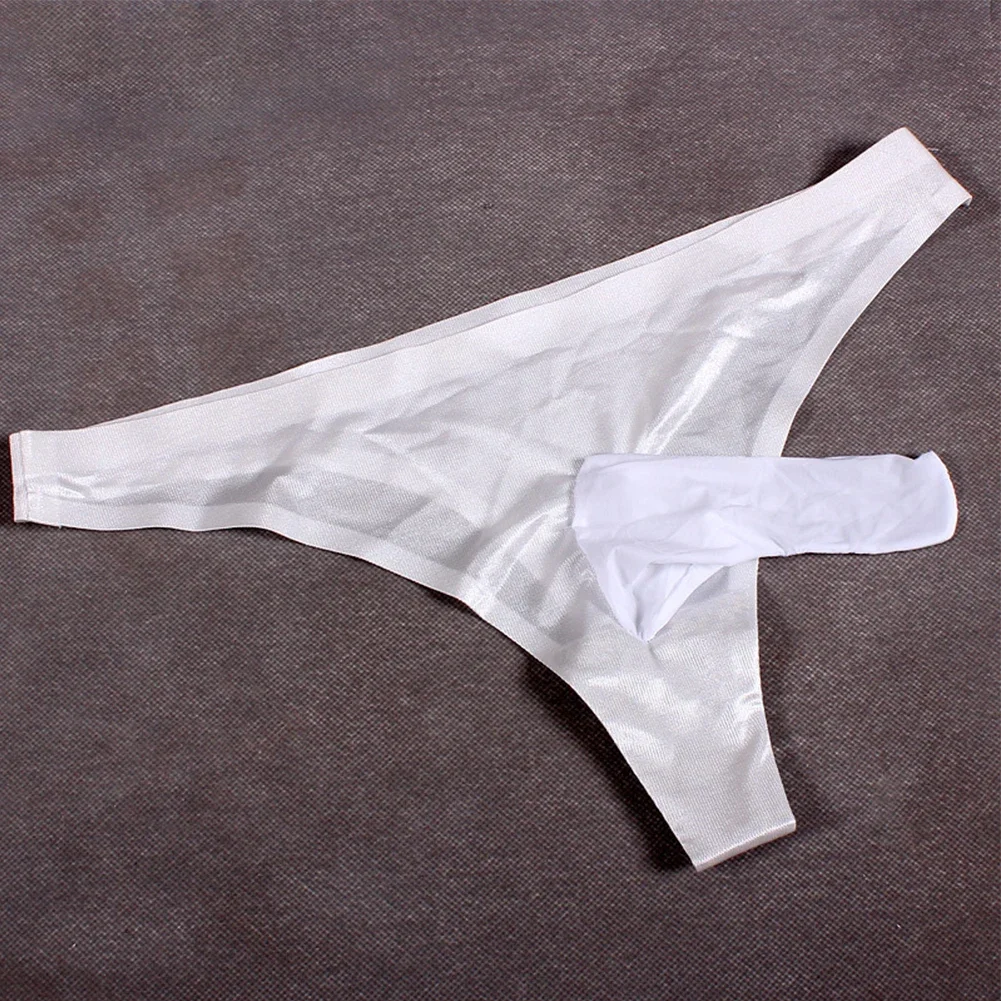 Men Ice Silk Sexy Briefs Pouch Panties Smooth Thin Underwear Thongs T-Back G-string Hollow Out Exposed Butt Underpants