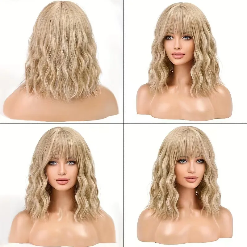 Synthetic wig cosplay BoBo short curly bangs hair blonde Wig for women