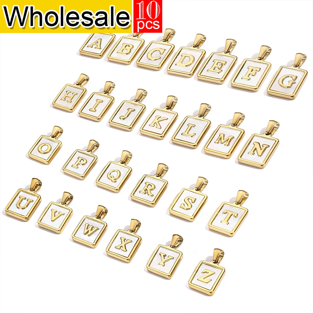 

Women's 10PCS Stainless Steel Golden Plated A-Z Initial Letter Shell Square Necklace Pendant Women's High End Jewelry Wholesale