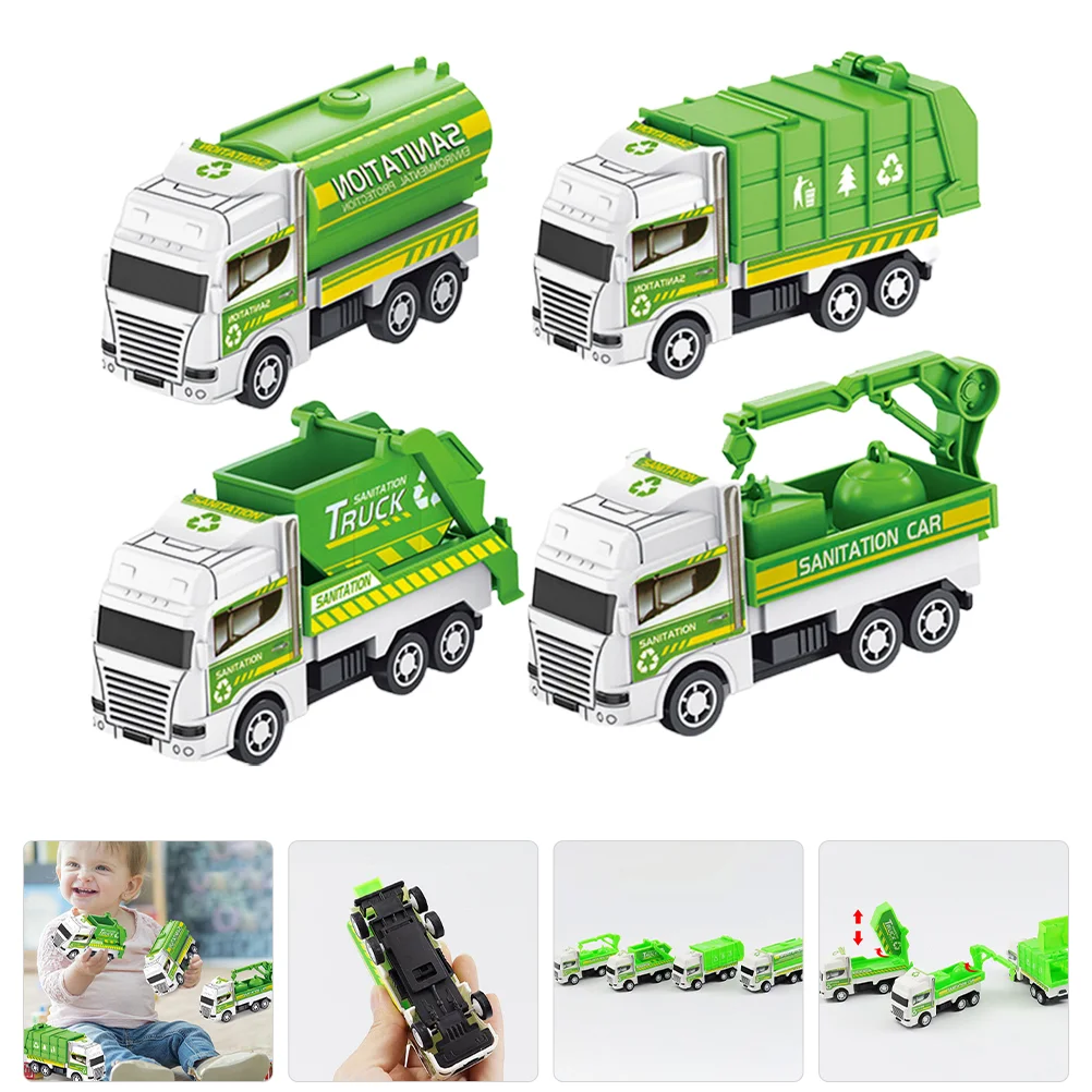 

4 Pcs Garbage Truck Toy for Boy Mini Sanitation Vehicle Kids Toys Toddler Model Child