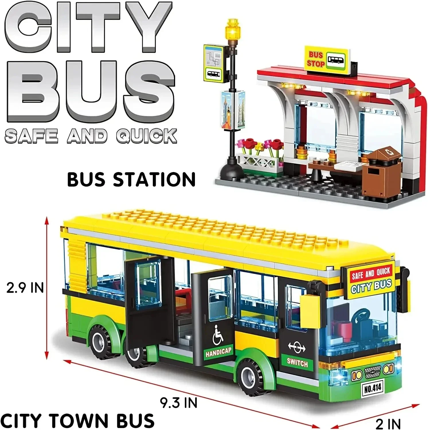 Samochód miejski żółty autobus szkoła stacja pasażera jednowarstwowy model autobusu zmontowane bloki DIY zabawki dzieci rozwijają intelektualne