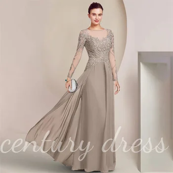 맞춤형 긴팔 신부 어머니 원피스, 우아한 스쿱 넥 자수, 포멀 파티 드레스, 아플리케 레이스