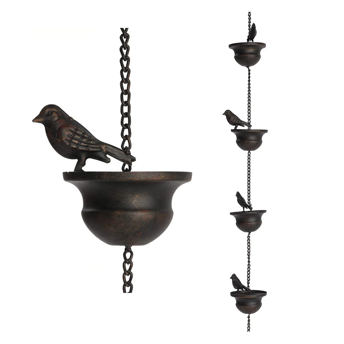 

Rain Chains for Gutters Mobile Birds on Cups Rain Chimes 7.8Ft Rain Chimes with Attached Hanger and Birds