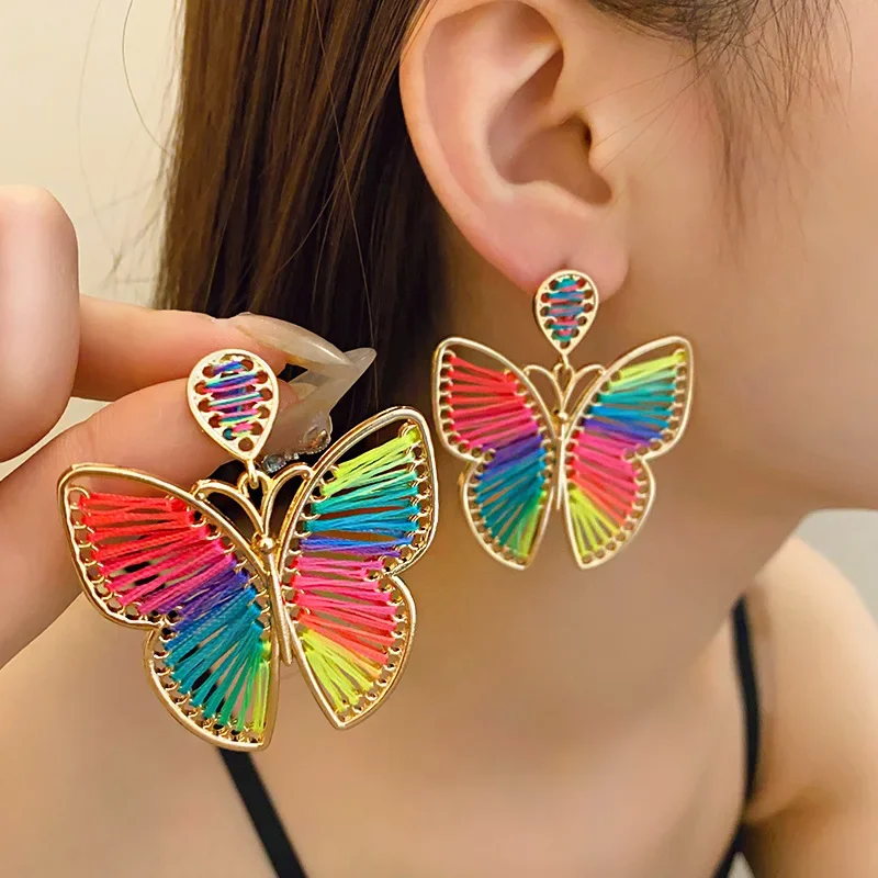 

New Fashion Handmade Weaving Butterfly Earring For Women Summer Party Trend Party Beach Stud Earrings Accessories Gifts