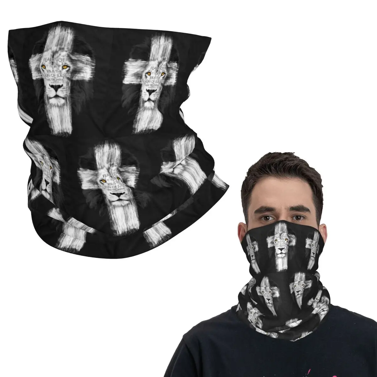 أسد يهوذا يسوع الصليب الإيمان المسيحي باندانا الرقبة الجراب قناع مطبوع وشاح بالاكلافا الدافئة للرجال النساء الكبار تنفس