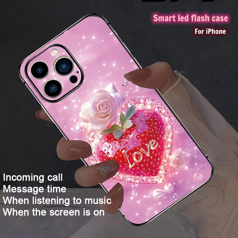 Pink Heart Rose Colorful Smart Voice-Control LED Glow Phone Case Cover For iPhone 16 16e 15 14 13 12 11 Pro Max X Xs XR 8 7 Plus