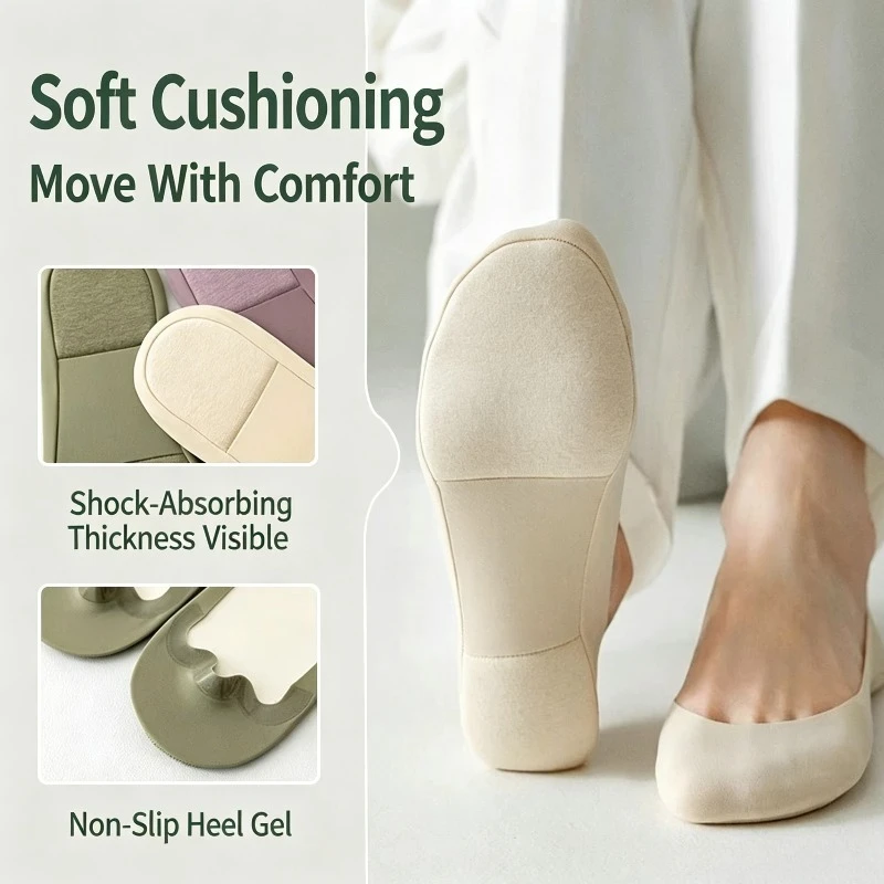 1/3/4 Pairs Ice Silk Women's Boat Socks Invisible Sponge Pad Shock-absorbing Cotton Sole Anti Slip Shallow Mouth Shoes  Socks