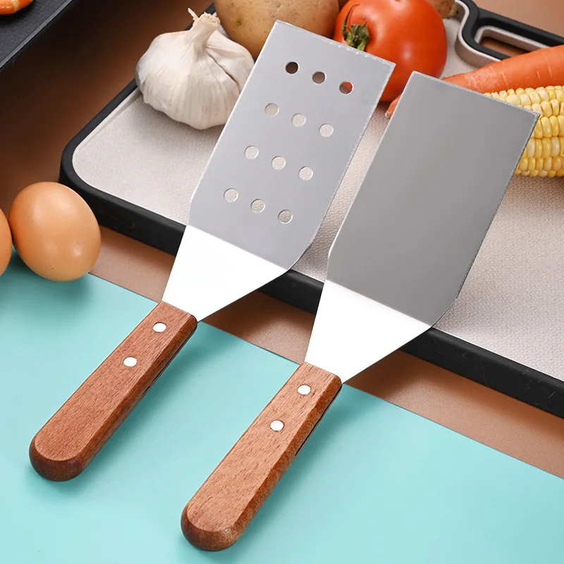 

Нержавеющая сталь с квадратной головкой, лопаточка для приготовления стейка, деревянная ручка, лопатка для пиццы, скребок для блинов, говядины, посуда для барбекю для кухни