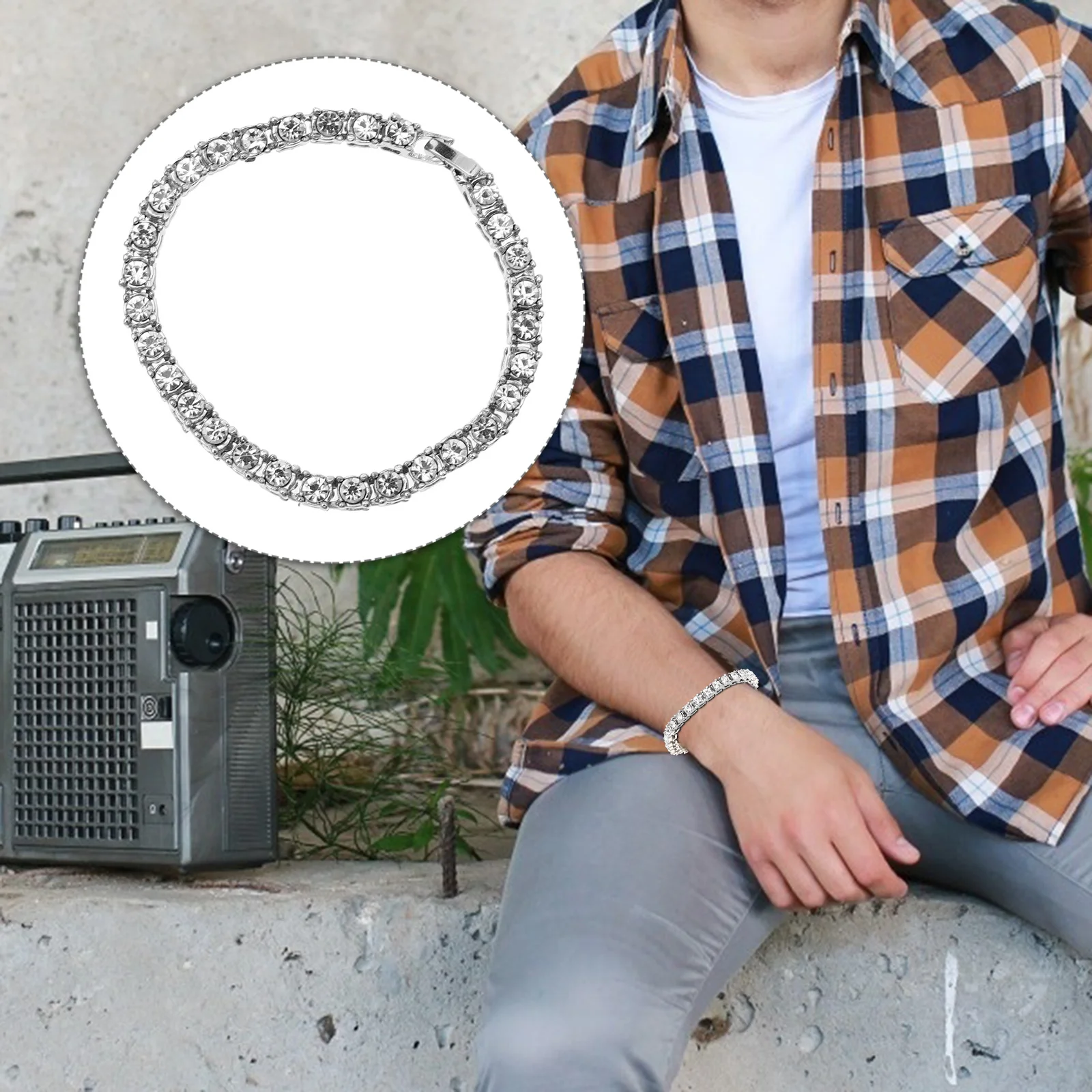 

For Men Elegant Hip Hop Style Rhinestone Wrist Strap Rhinestone Tennis Bracelet Fashion Jewelry Gift Accessory