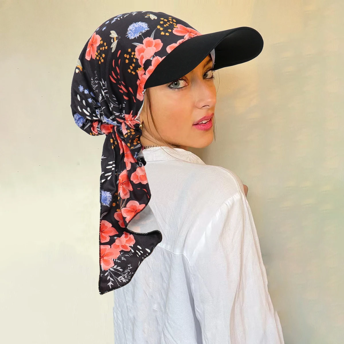 2025 New Muslim Floral Print Hijab Turban Hat for Women Visor Baseball Cap Sun Hats Headscarf Scarf Brim Femme Scarves Bandanas