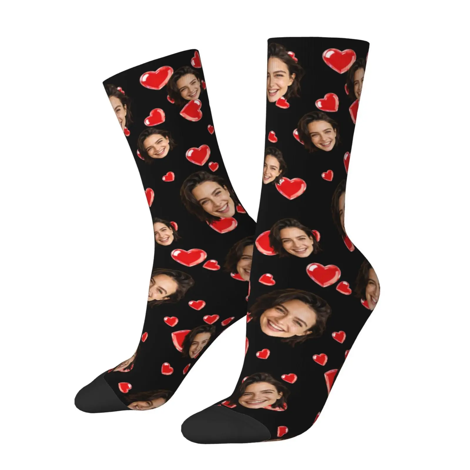 Custom Face Photo Socks Personalized Printed Design Anniversary Valentine Birthday Wedding Gift Unique Customizable Footwear view 3