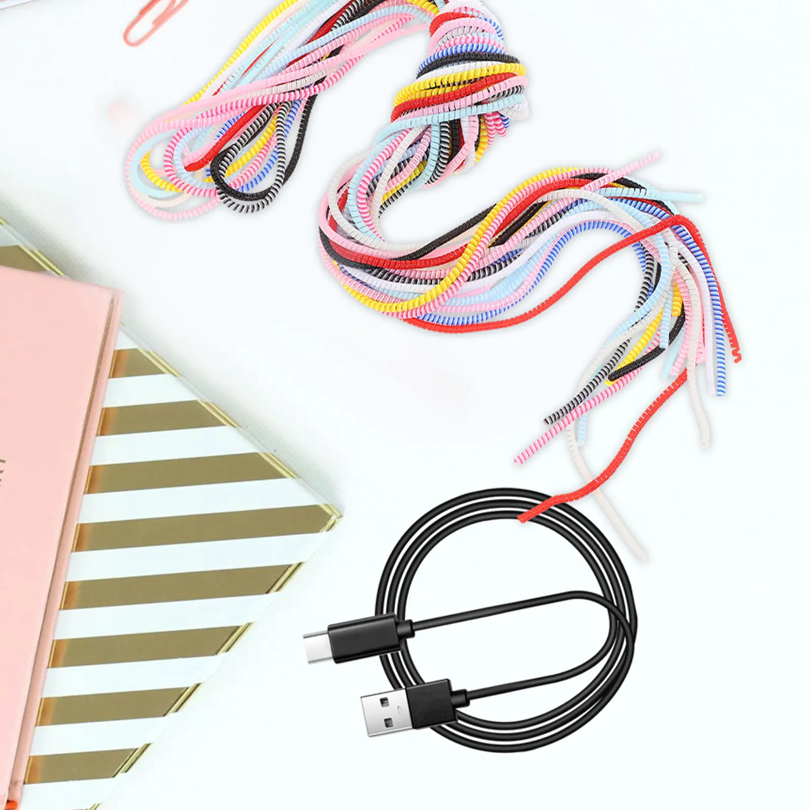 12Pcs Spiral Cable Protector Sleeve for Data Cables Phones Laptops Mouse USB Wires Prevent Biting Twisting Knotting Abrasion