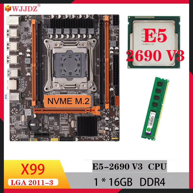 

Wjjdz x99 H4 motherboard kit intel xeon e5 2690 V3 ddr4 with 16gb Memory motherboards and cpu ram set M.2 NVME SATA for pc gamer