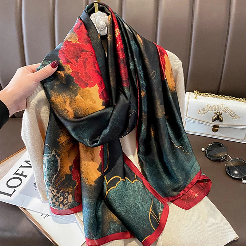 Spring Scarf Women\'s Luxury Design Scarf Silk Smooth Scarf Soft Muslim Headband Shawl Beach 85x180cm