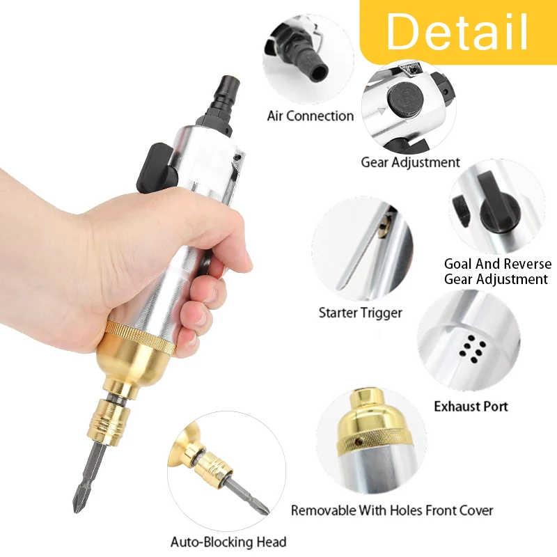 1pcs Pneumatic Screwdriver H5, 10000RPM Highspeed Motor, Adjustable Torque, Straight Hand Design, Industrial Grade