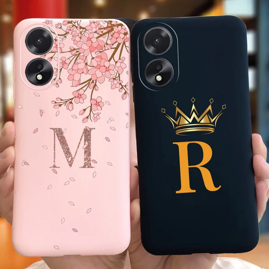 حافظة لهاتف OPPO A18 A38 2023 على شكل تاج ساكورا الأولي لهاتف oppo A38 A18 4G غطاء خلفي ناعم من السيليكون باللون الأسود والوردي