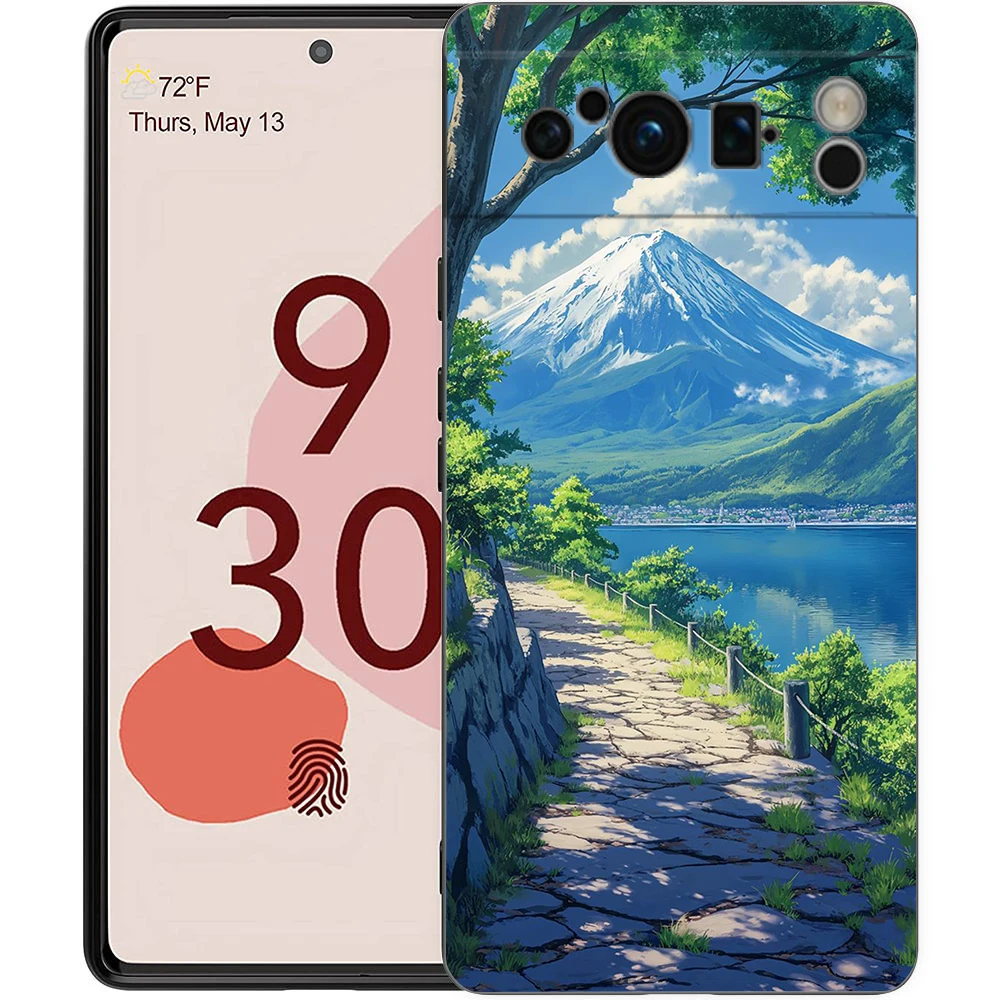 กรอบสีดำ TPU ซิลิโคนนิ่ม6A โทรศัพท์ลายศิลปะแนวนอนเคสสำหรับ Google พิกเซล8 7 6 Pro 7A 8A 5G กันกระแทกเคส fundas