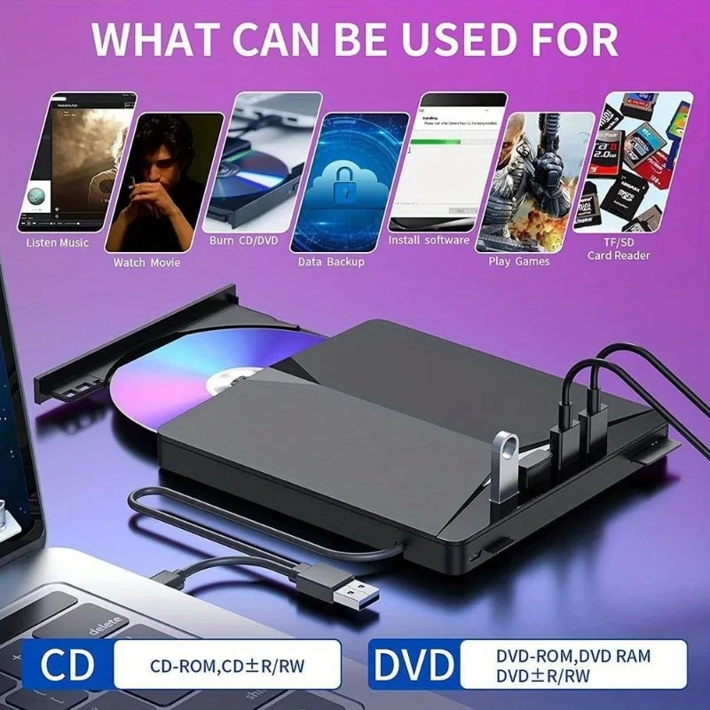 Multifunctional external drive DVD burner USB 7-in-1 CD drive Type-C Extended drive