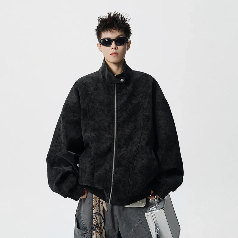 

Cycling Jacket Fashionable Windproof Tie-dye Leather Jacket Men Short Jacket Versatile Stand-up Collar Zipper Motorcycle Jacket