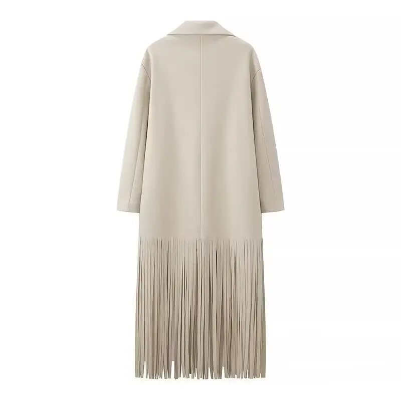 Fashionable Versatile Mid-Length Tassel Suit Collar Windbreaker Long Outerwear Women's Autumn Winter New Arrival Woolen Coat