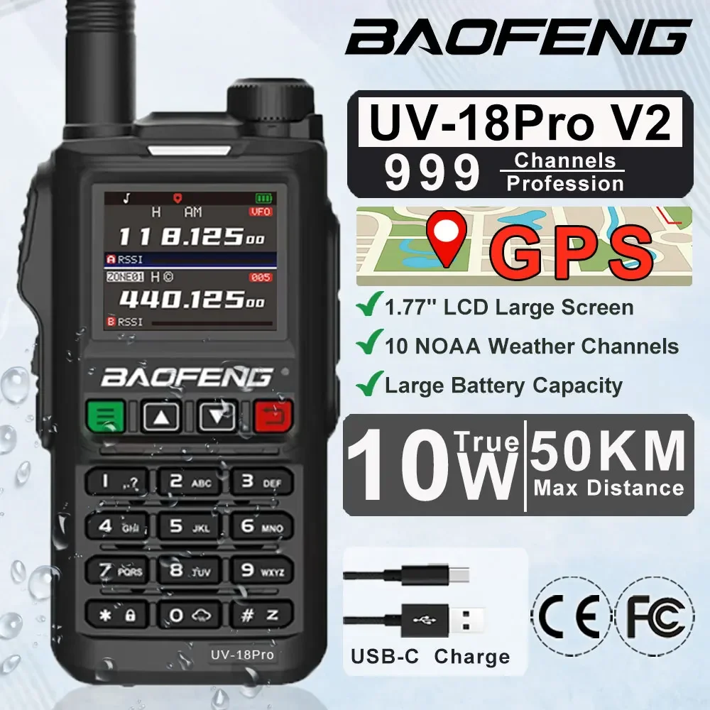 

Baofeng UV-18Pro V2 GPS рация дальнего действия 136-174 220-260 400-480 МГц частота USB-C зарядка двусторонняя радиостанция для кемпинга