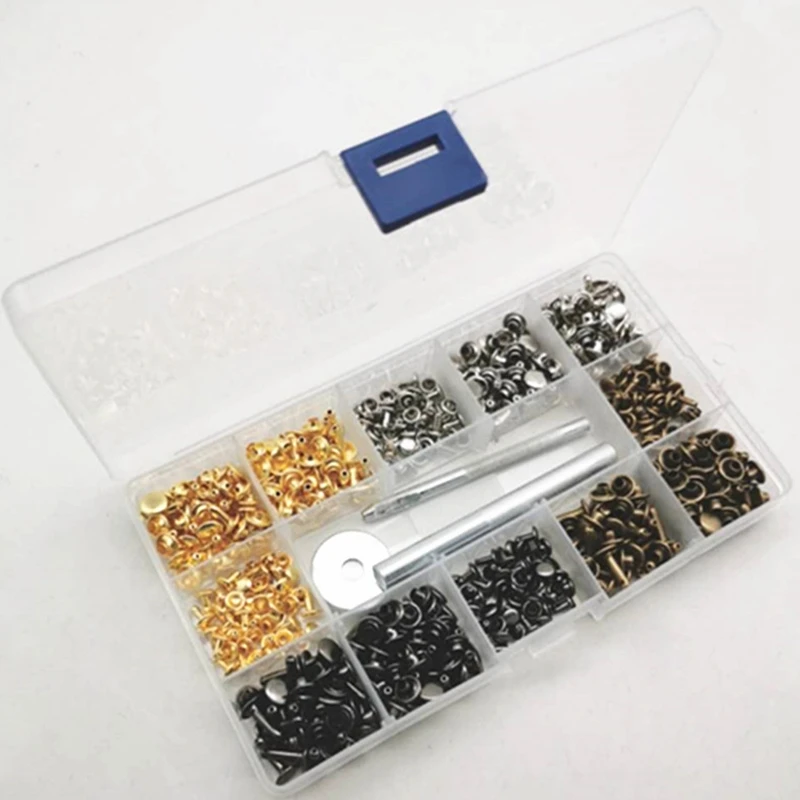 240Pcs/Set Leather Rivets Double Cap Rivet With 4Pcs Fixing Tools For Leather Coat Jacket Jeans Bag