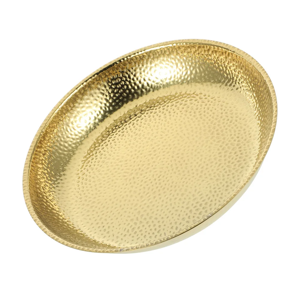 

Stainless Steel Disc Fruit Platter Steak Plate Kitchen Serving Dish Dinner Western Food Salad Pasta Snacks Round Hammered Design