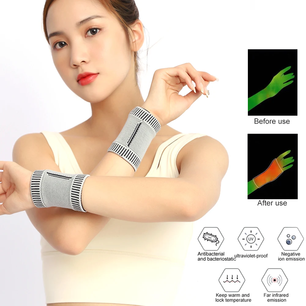 1Pair Sports Crossfit Wristbands for Carpal Tunnel, Compression Wrist Protector Brace Support Gym Football Lifting Straps