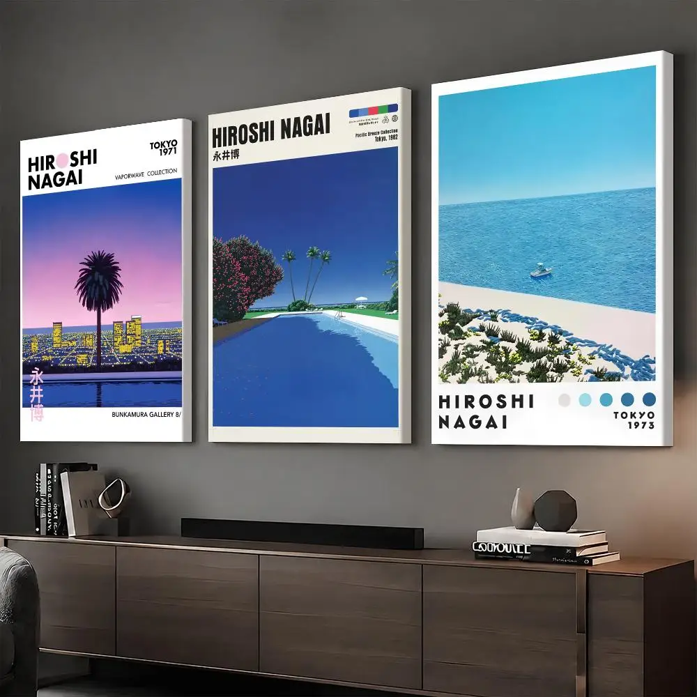 H-Hiroshi Nagai Azure Horizon Framed Wall Painting Vintage Framed Wall Art Poster Canvas Elegant Home Decor Painting