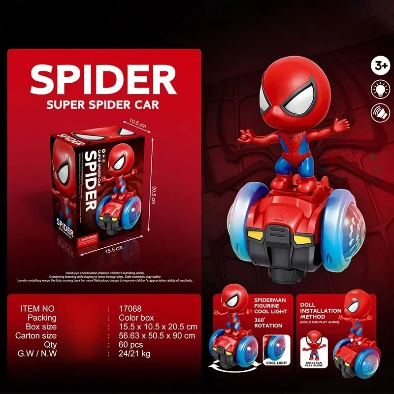 Animation Hero Spider-Man Toy Car Self-rotating U-turn Electric Go-Kart Spider-Man Music Electric Balance Car Gift for Children