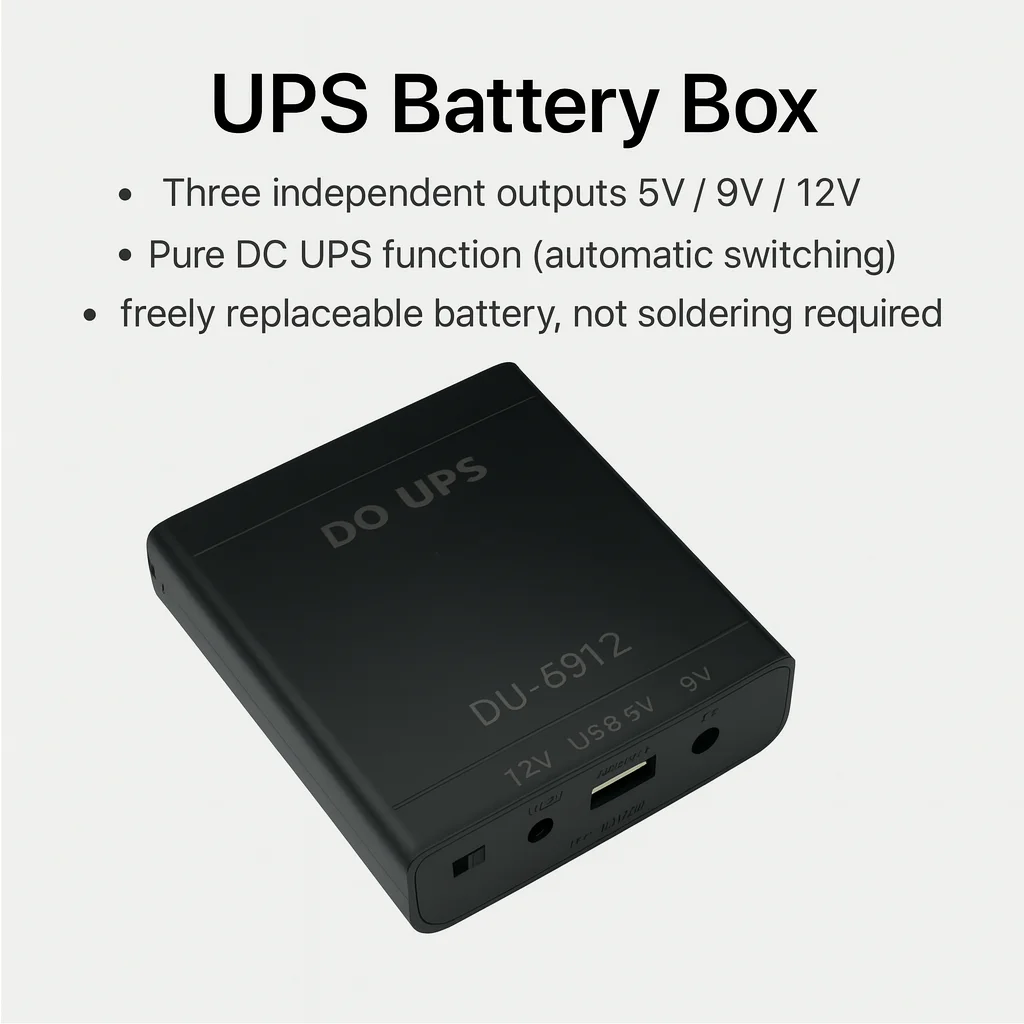 Detachable Battery Winter UPS Box, 5V/9V/12V Triple Output DC Backup, for Router ONT Camera (No Battery)