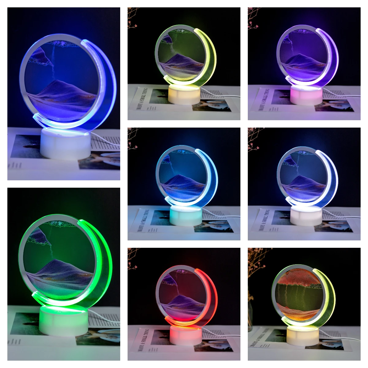 

LED Quicksand Night Light with 7 Colors USB 5V Moving Sand Art Table Lamp 3D Moon Shape Sandscape Hourglass Bedsides Lamps