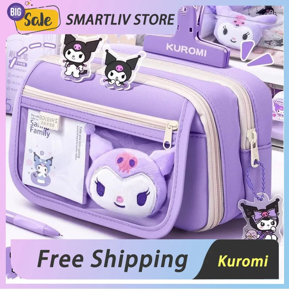 Sanrio Kuromi-子供用の文房具ケース,大容量ペンポーチ,学用品一式,かわいいギフト