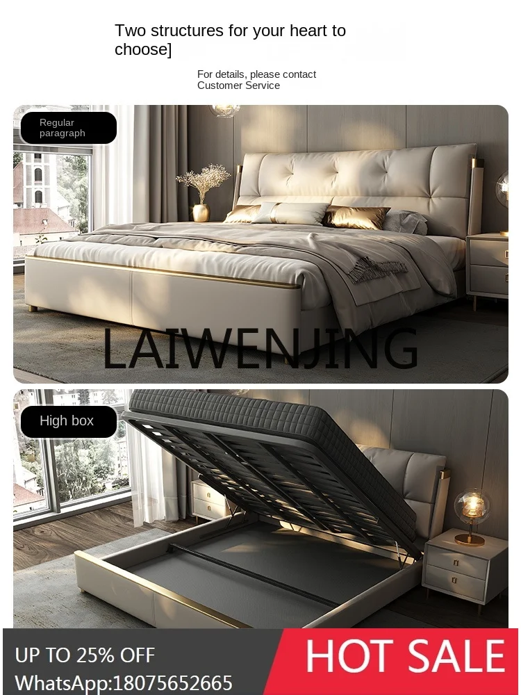 Yff Leather Bed Primary and Secondary Solid Wood Double Storage Wedding Bed 2 M