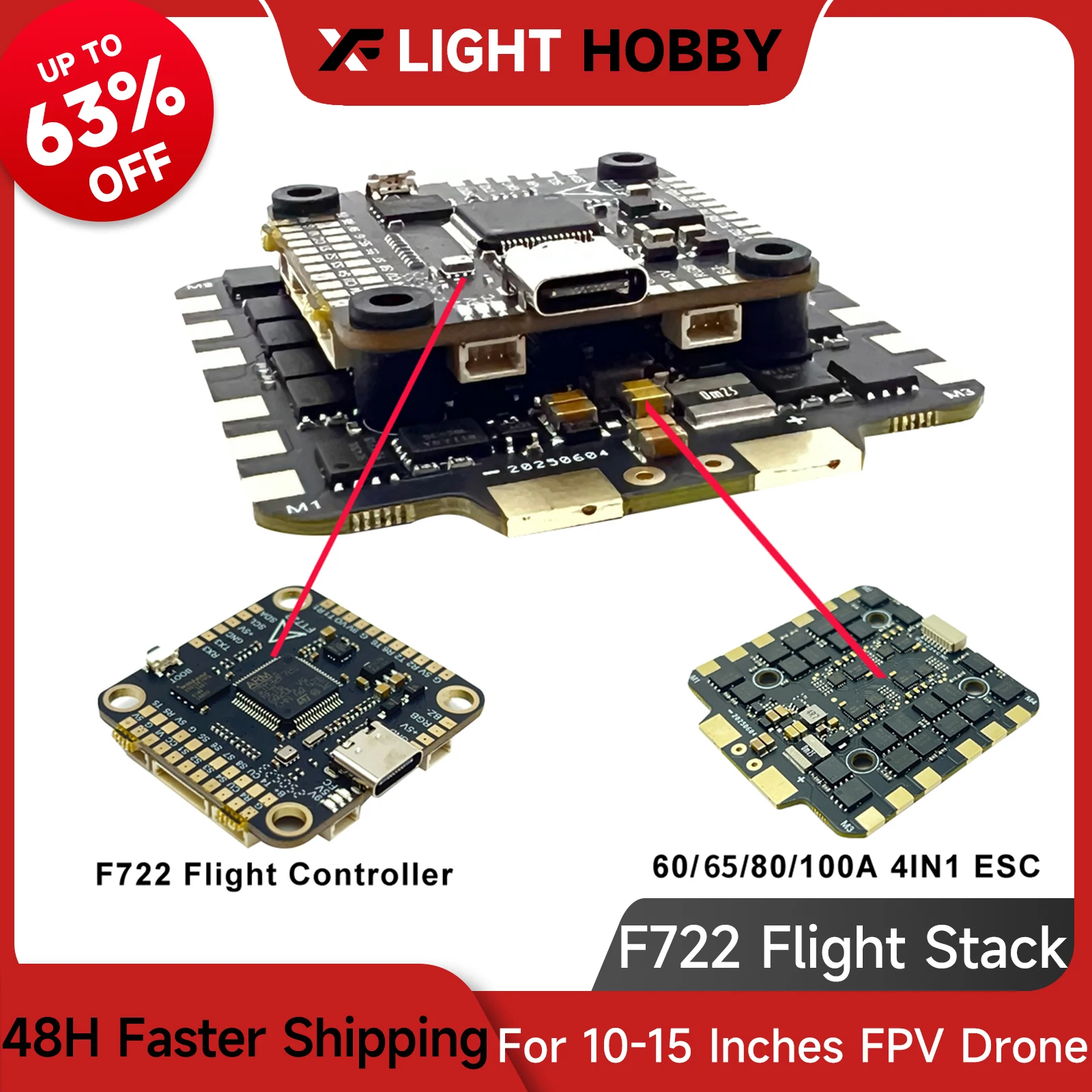 

XFlight Hobby F722 Stack Flight Controller 36x36mm BLS 4 in1 2-8S Brushless ESC for Freestyle FPV Drone Racing Drone Quadcopter