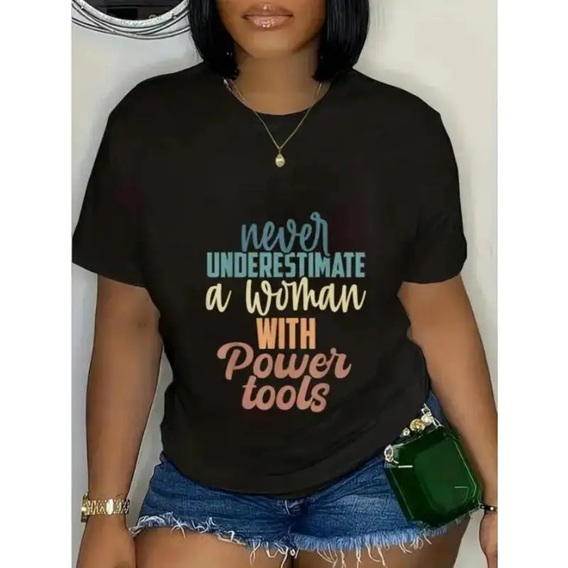 

Women Power Tools T-Shirt Funny Female DIY Graphic Tee Underestimate Slogan Girl Power Handyman Retro Casual Top Gift