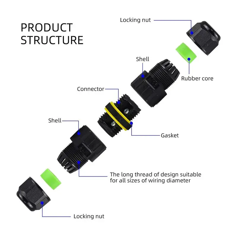 DT17 IP68 Waterproof 2 Way 3-Core for Junction Box M16 Electrical Cable Connector 15Pcs Repair Extend Power Cables