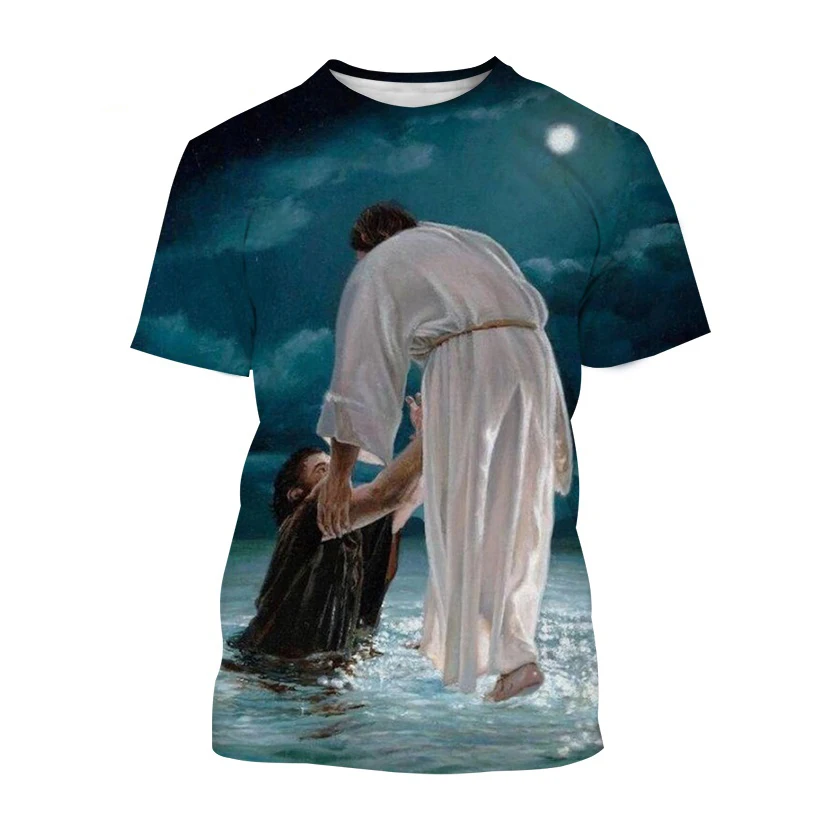 Christian God Jesus 3D Print T-shirt Men's O-Neck Short Sleeve T Shirts Streetwear Oversized Harajuku Tees Tops Kids Clothing