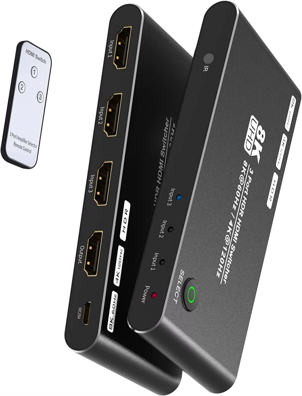 

8K HDMI Switch with IR Remote 3 in 1 Out High Speed HD 2.1 8K@60Hz 4K@120Hz Switcher 3 Port High Speed 48Gbps for TV PS5 Xbox