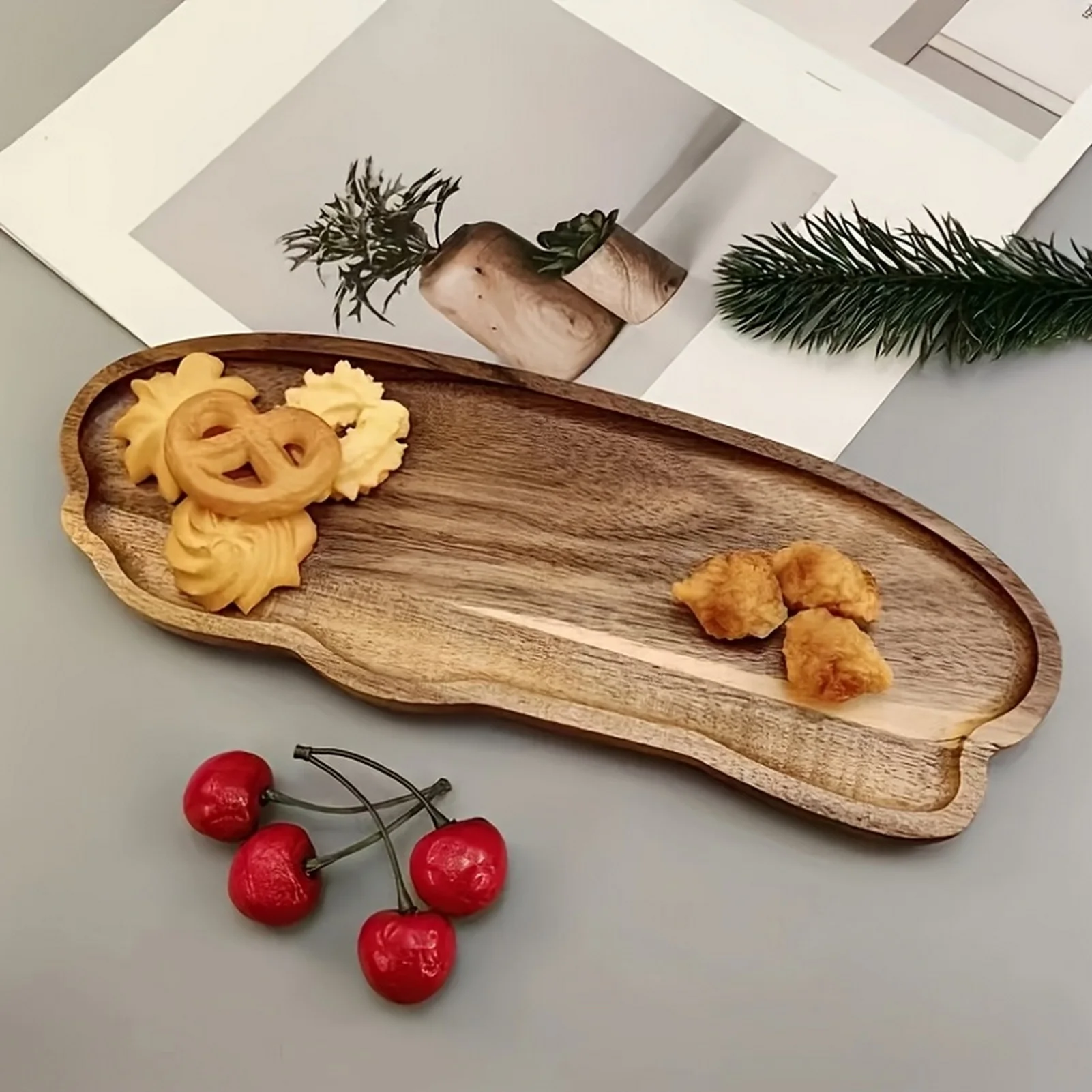 Japanese Style Storage Tray Irregular Cloud Shaped Wooden Tray For Bread Dessert Cake Coffee Tea Cup Household Organizer Plate