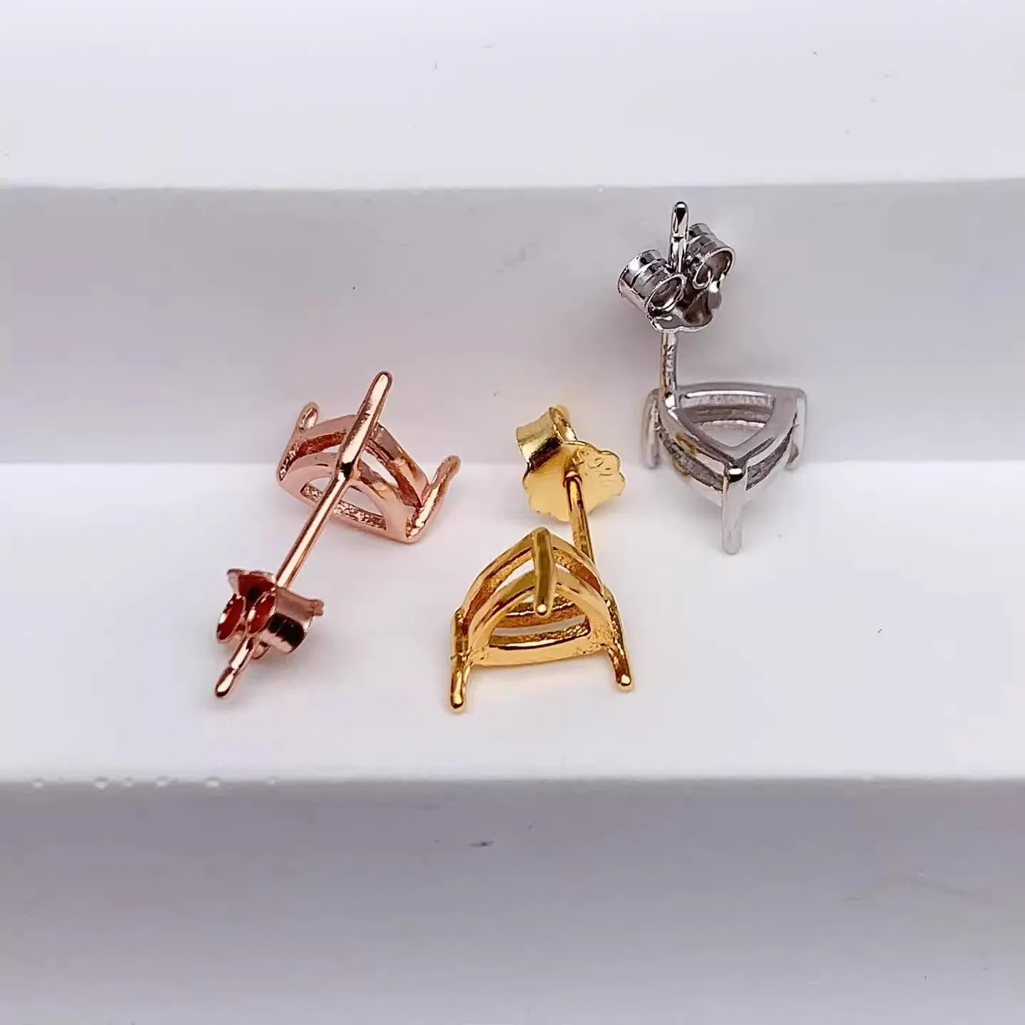 Y 5/6mm Triangle Stone Settings 925 Sterling Silver DIY Empty Earring Simple Ear Studs Fine Design Fashion 3Colors for Woman Man