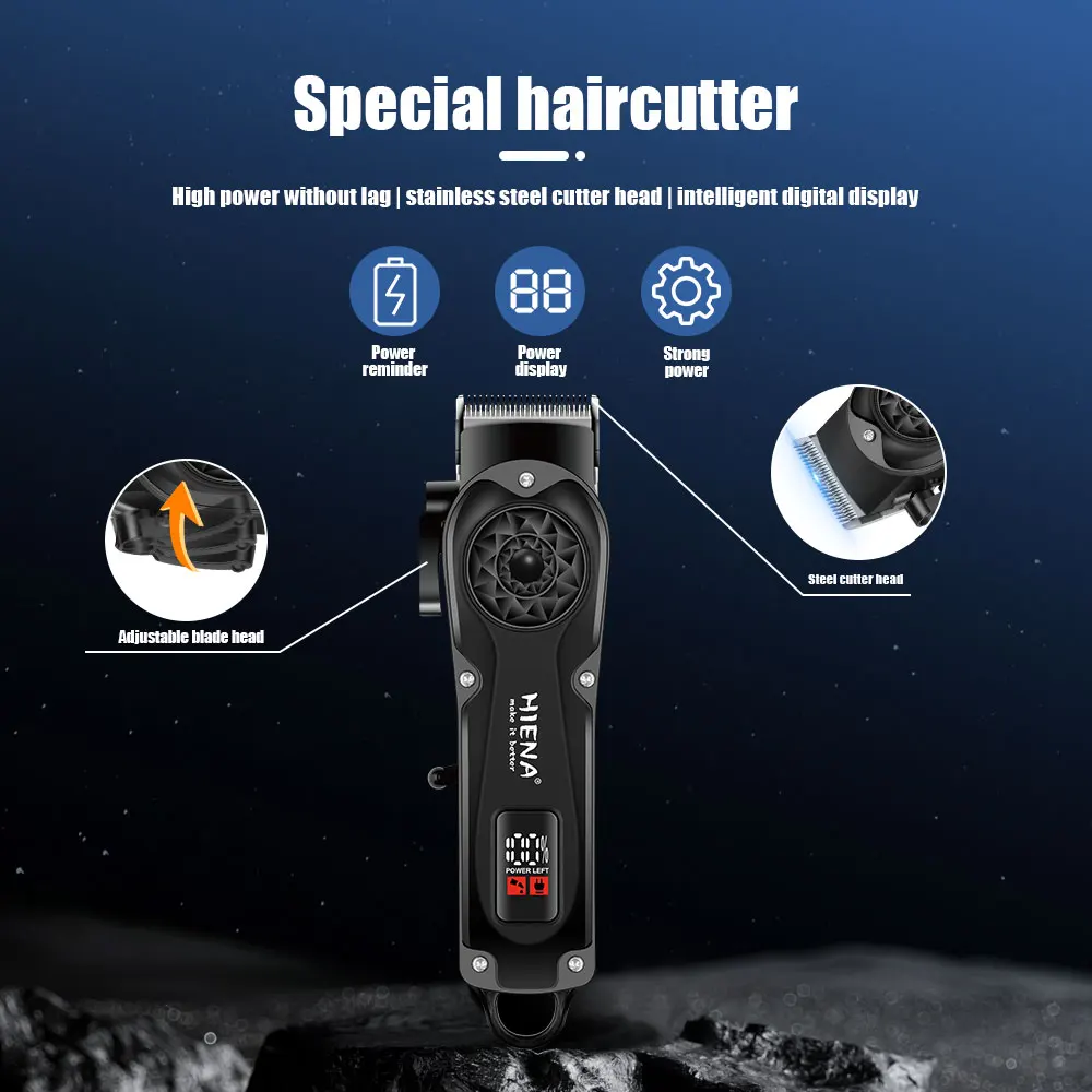 ماكينة قص الشعر الاحترافية اللاسلكية من HIENA، ماكينة قص الشعر القابلة لإعادة الشحن، ماكينة قص الشعر الكهربائية