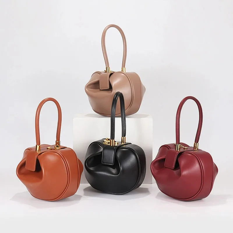 

Personalized Soft Leather bags Clutch Luxury Designer Temperament Party Evening hobos Bag for Women dumpling Mini Bucket Pouch
