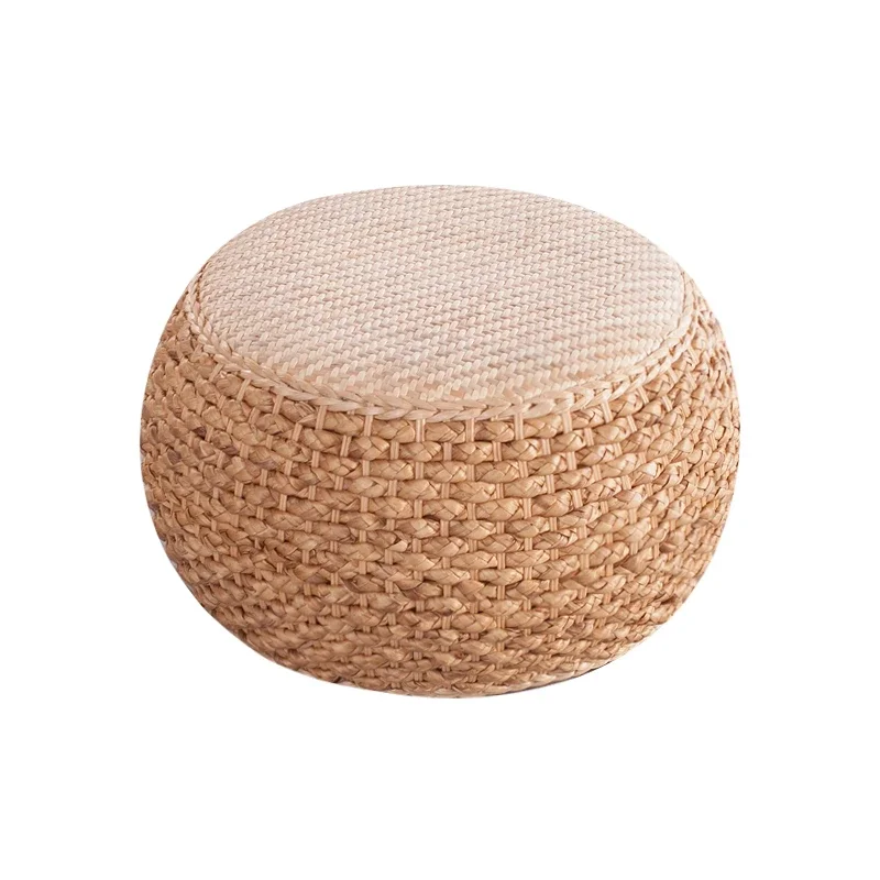 Handmade Rattan Pouf Strong Loadbearing Low Durable Creative Round Stool Countryside Taburete EcoFriendly Material