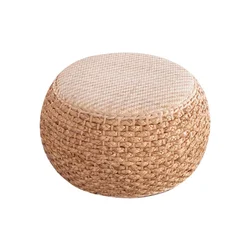 Handmade Rattan Pouf Strong Loadbearing Low Durable Creative Round Stool Countryside Taburete EcoFriendly Material