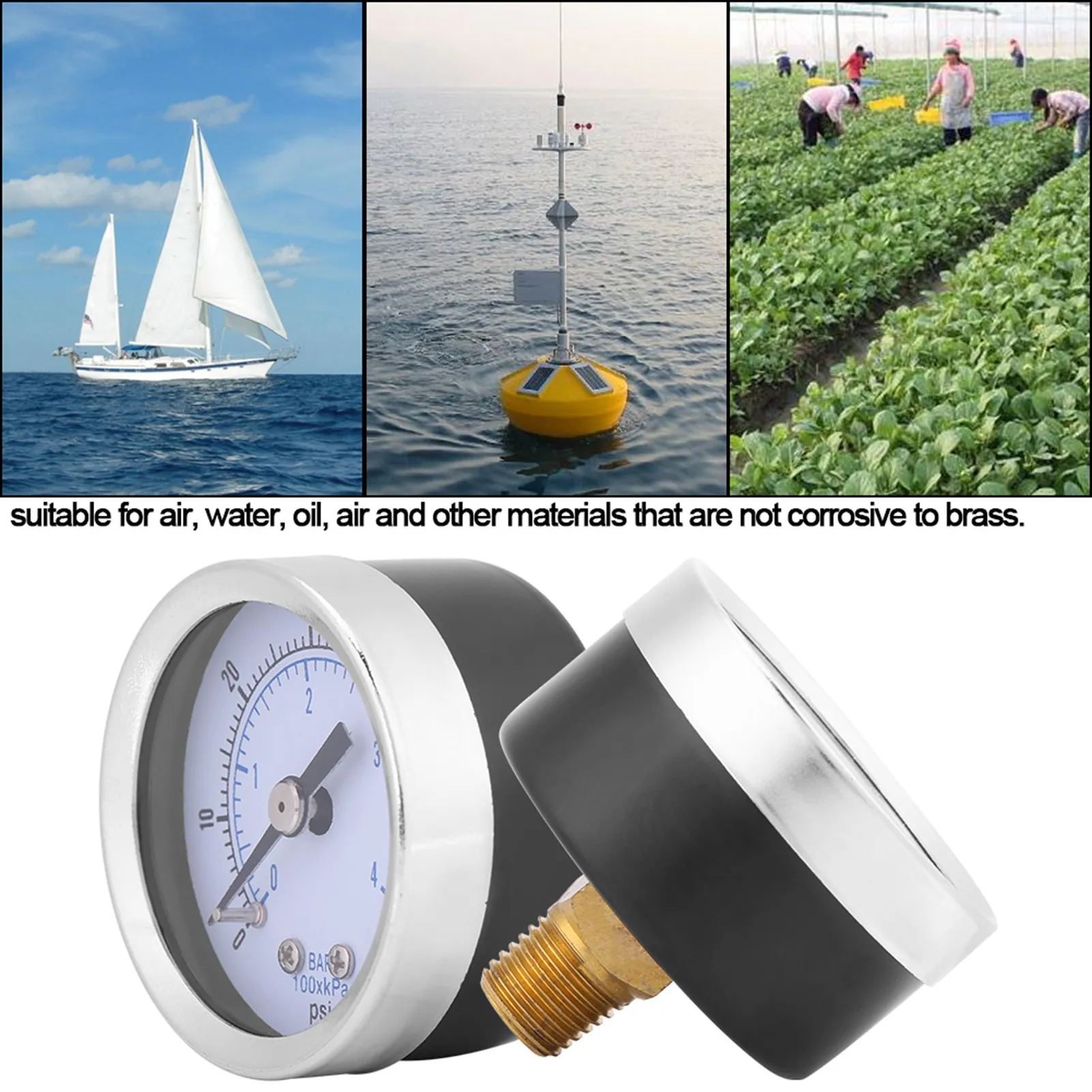0‑60psi 0‑4bar 1/8NPT Pressure Gauge Manometer for Water Air Oil  Instrument pressure measuring tool