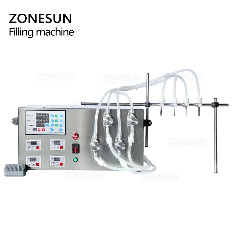 ZONESUN ZS-YTMP4S Semi-Automatic Four Heads Essential Oil Ink Cosmetic Liquid Water Bottle Magnetic Pump Filling Machine