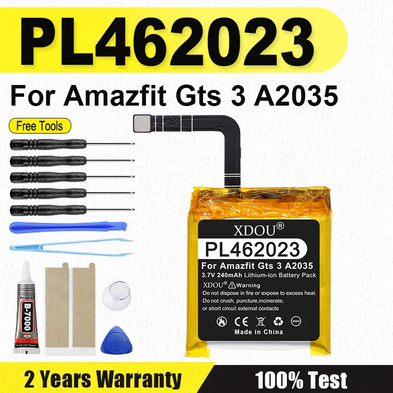 XDOU 240mAh PL462023 High Quality Battery For Amazfit Gts 3 A2035 Smart Sports Watch Bateria + Free Tools