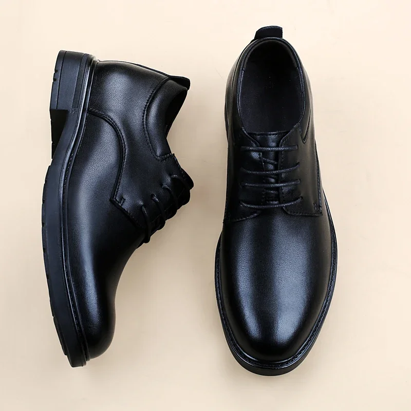 Office business formal shoes men\'s inner height increase 6/8cm shoes thick sole simple black men\'s genuine leather casual shoes