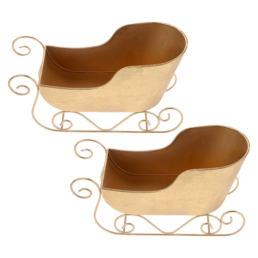 

2Pcs Christmas Sleigh Decoration Metal Santa Claus Sleigh Candy Bowl Miniature Sled Tabletop Centerpiece Holiday Decor